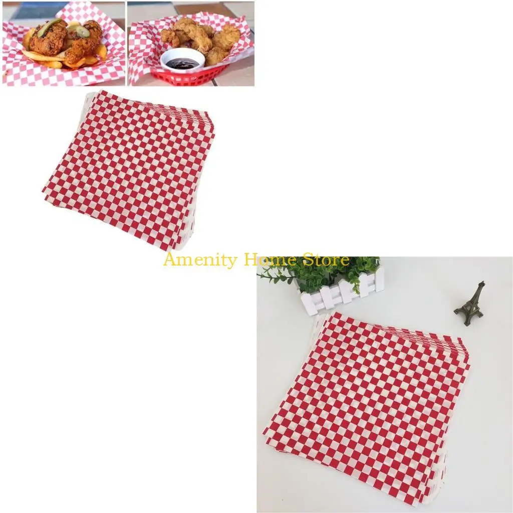 F26C 100PCS Checkered Greaseproof Paper Sheet Wrapping Paper for Food