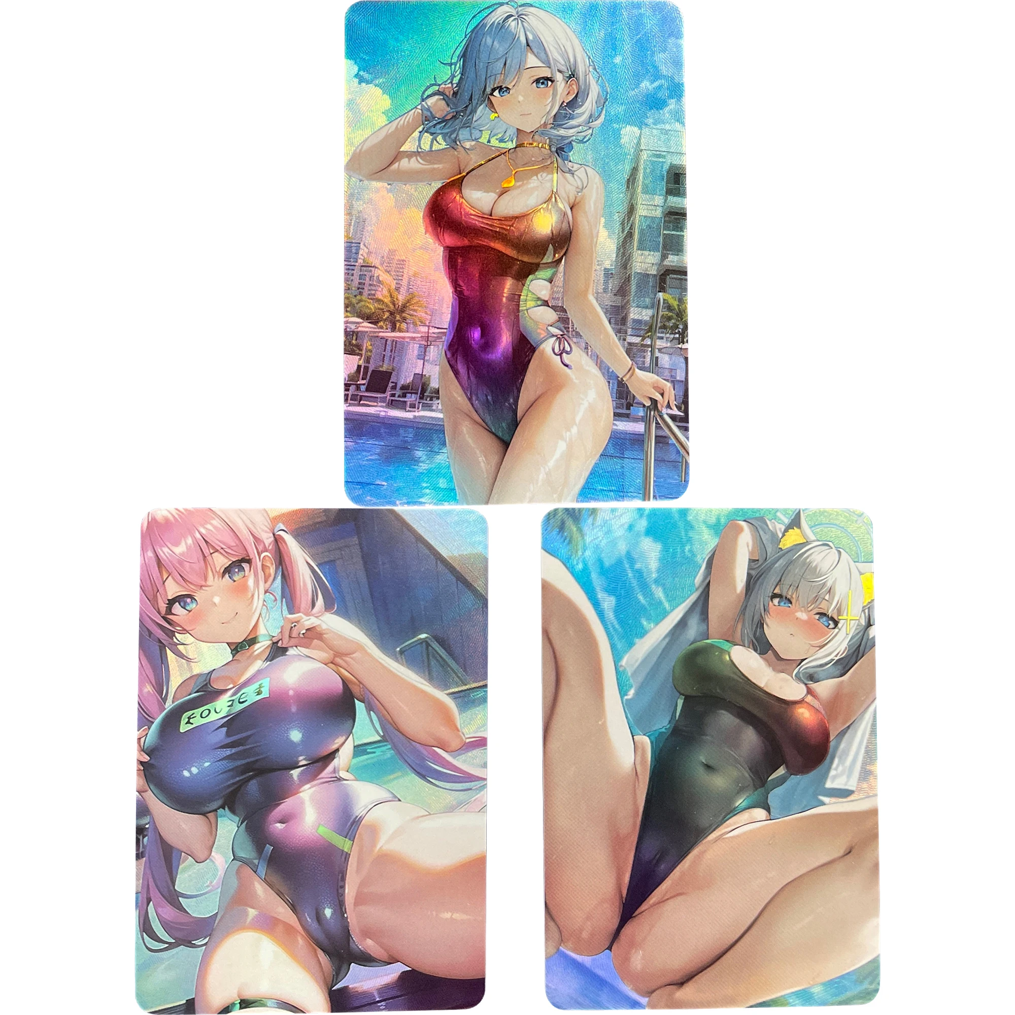 

3Pcs/set Diy Anime Girls Color Flash Cards Kawaii Swimsuit Series Gift Toys Game Anime Collection Cards