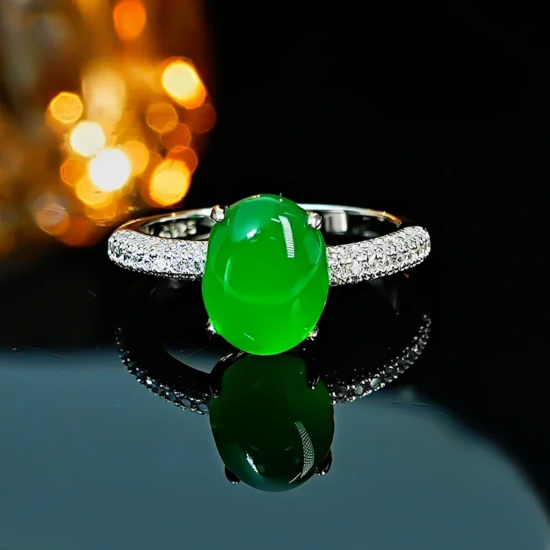 prata verde jade anel conjunto luxo leve chique chines diamante de alto carbono sementes de gelo suave e versatil 925 01