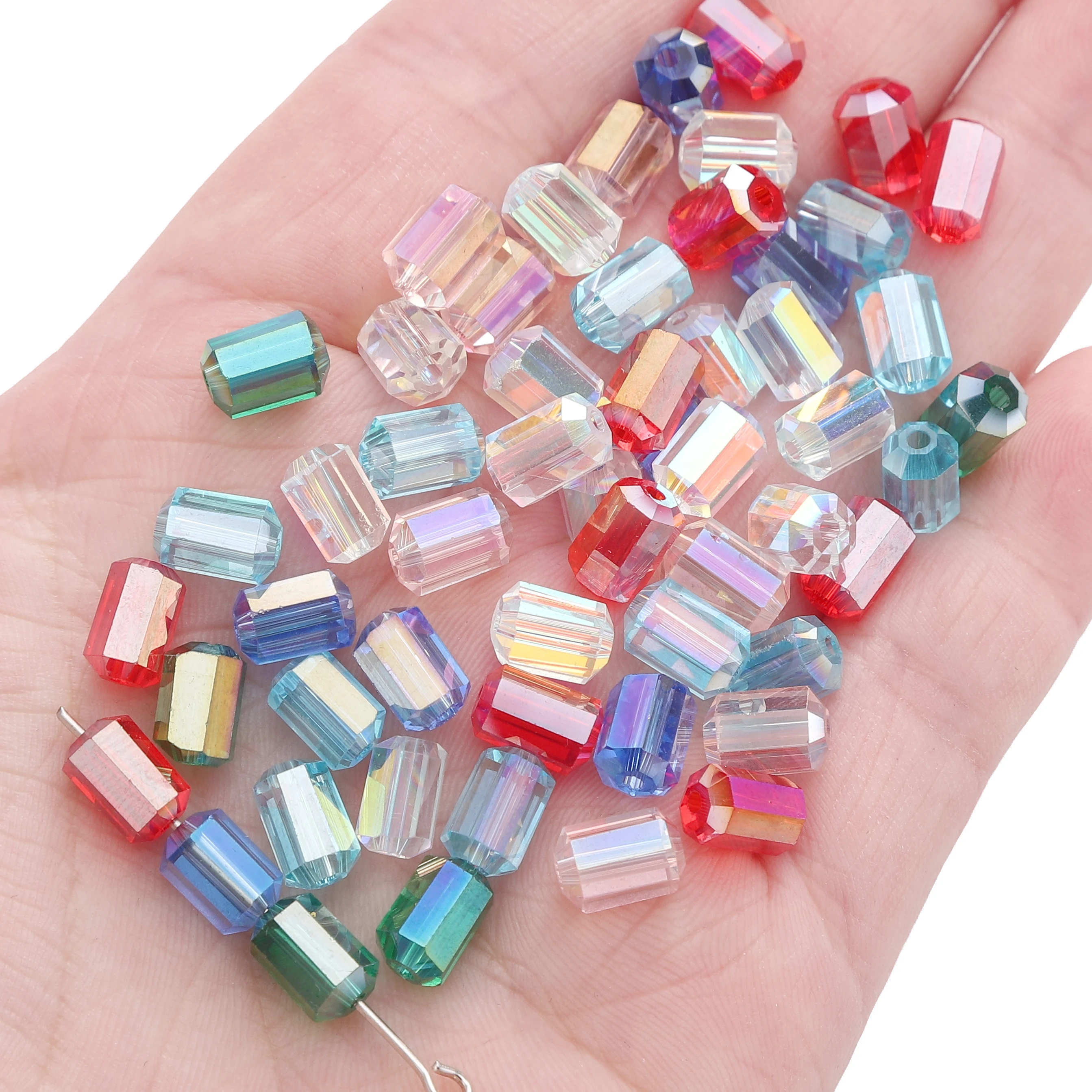5-69Pcs Shiny Colorful Rectangle Loose Spacer Glass Beads 5.2x8mm Austria Crystal Beads For Jewelry Making DIY Bracelet Supplies