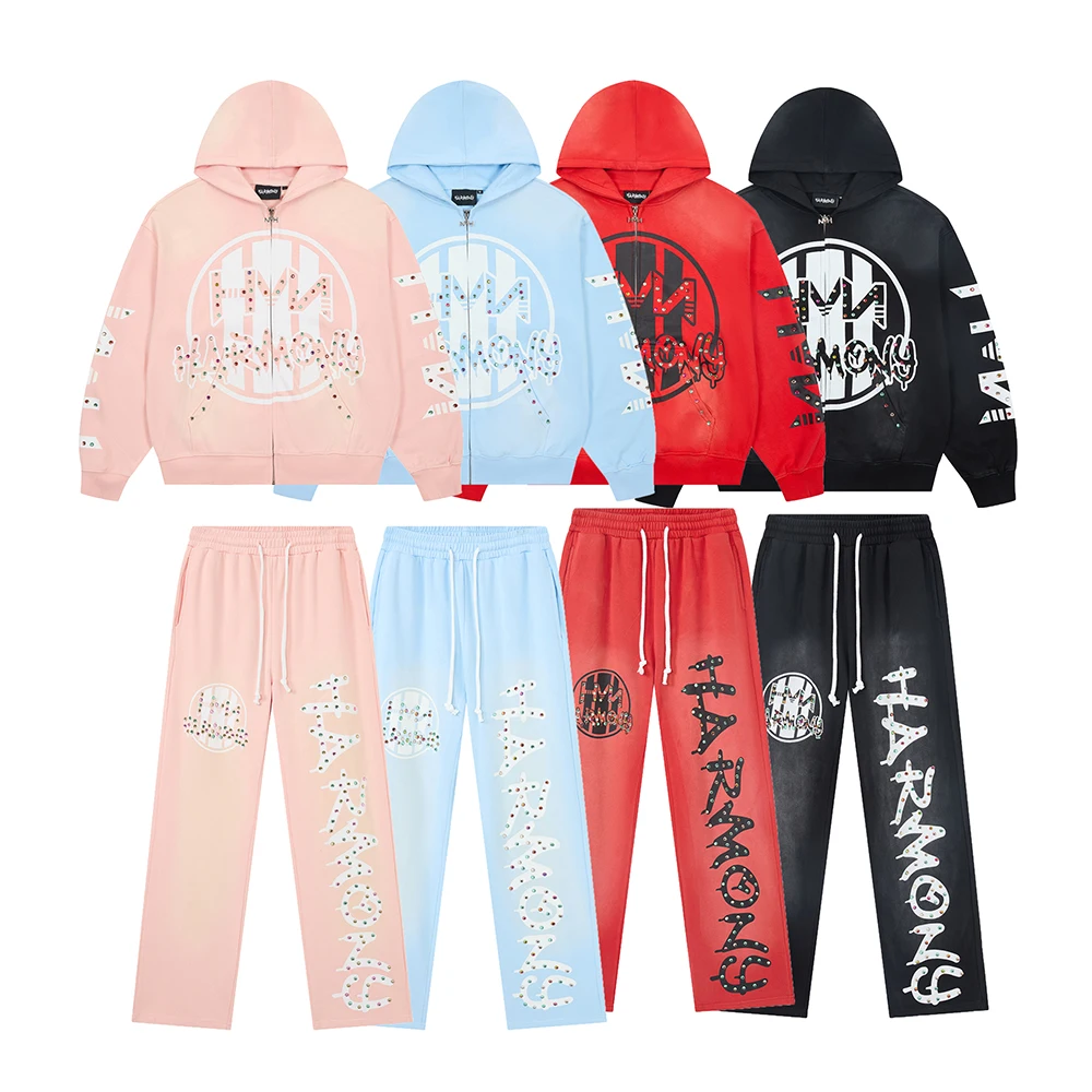 하이 스트리트 샤이닝 다이아몬드 테리 지퍼 후드 후디와 - Jogger Sweatpants Men 리뷰 및 가격