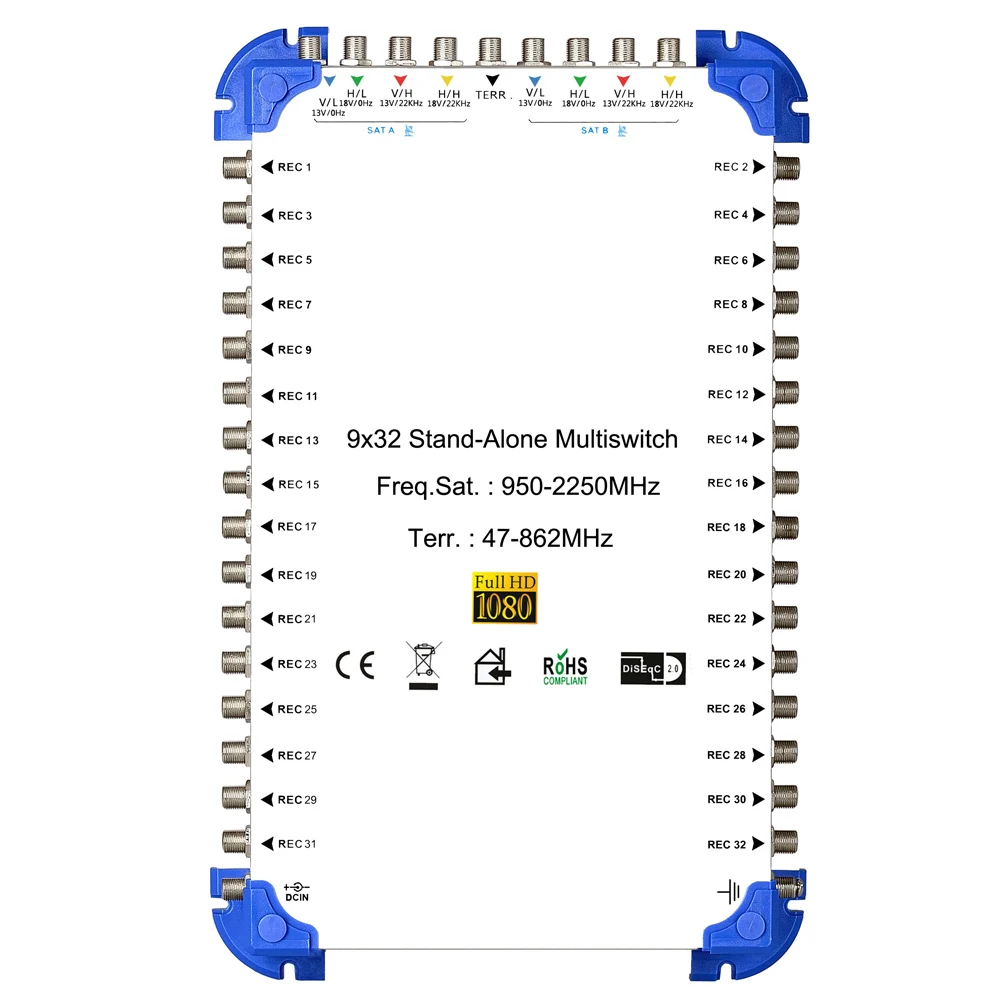 Satélite 9 en 16 salidas Diseqc 950-2400MHz Diseqc Switch Satélite multiinterruptor