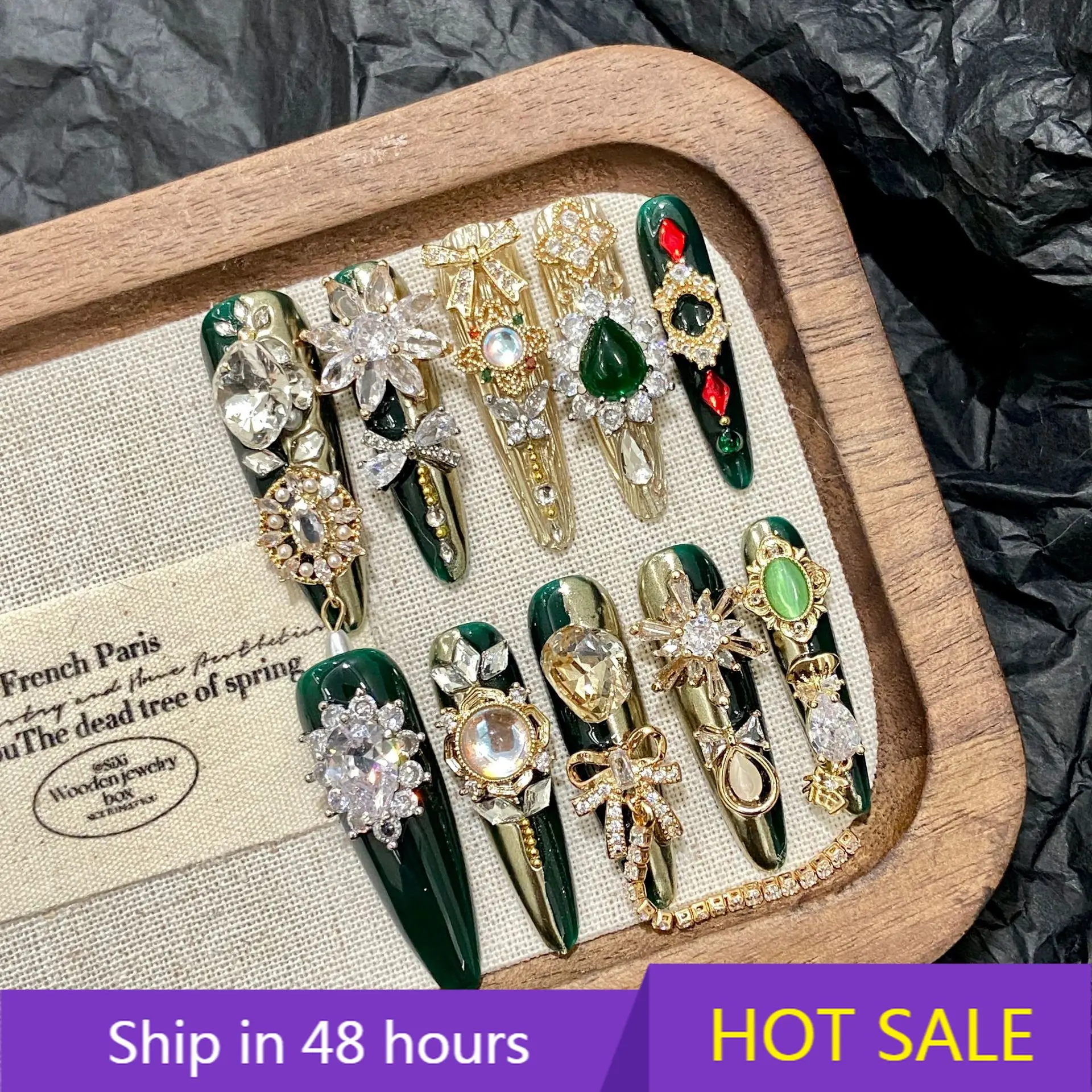 

YTYIN 2025 New Original Design Luxury 3D Rhinestone Pearl Full Cover Butterfly Artificial Handmade Press on Nail