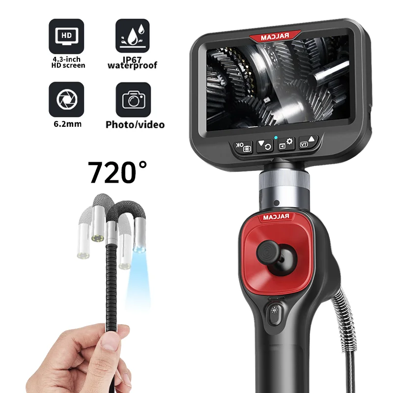 RALCAM Articulating 360/720° Endoscope 6.2mm Inspection Camera Cameras with 6 LED, IP67 Waterproof 1M/2M/3M