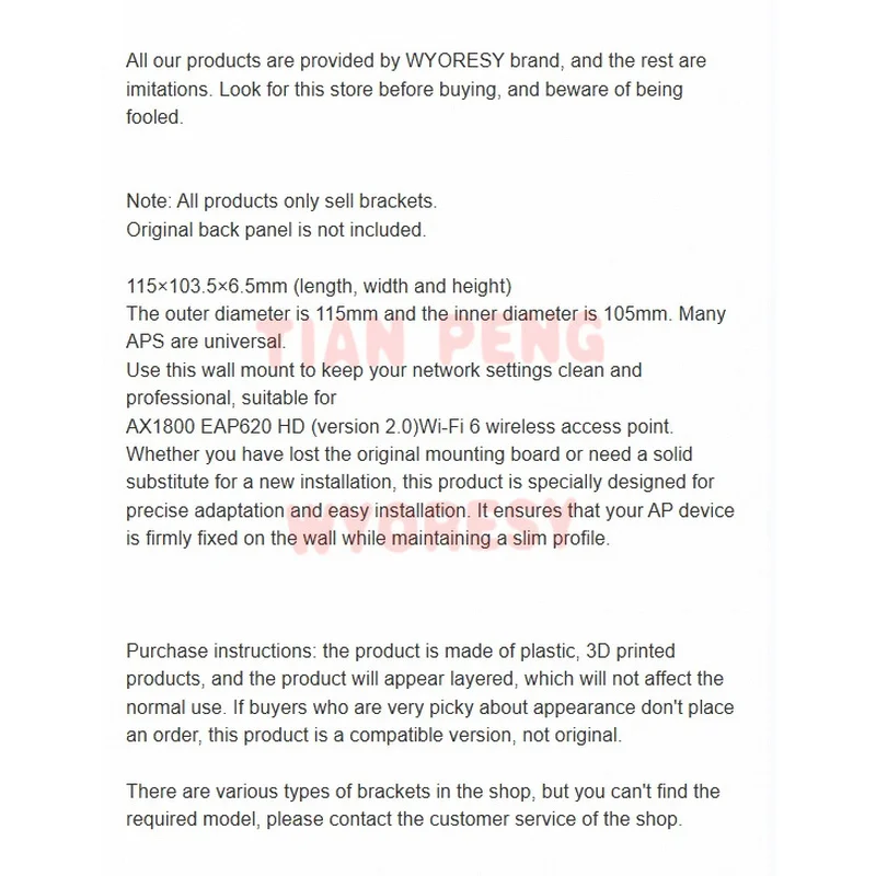 for TP-Link EAP620 HD AX1800 adopts premium ceiling wall mount bracket optimizing ventilation sustaining stable Wi-Fi operation