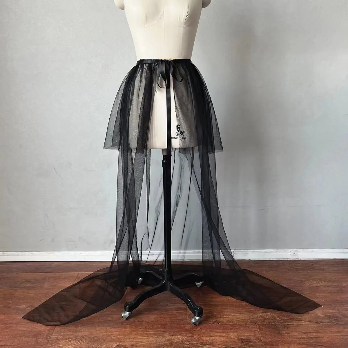 

Black Tulle Detachable 2 Layers Tulle Elastic Waist Frenum Bridal Overlay Wedding Skirt Sexy See Through Chic Long Maxi Skirt