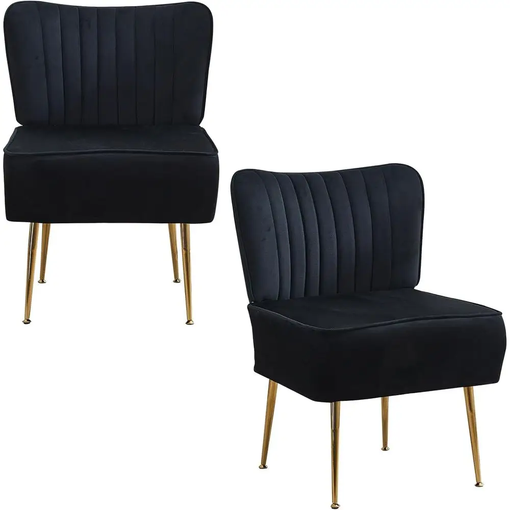 

Пара кресел с бархатной обивкой и металлическими ножками для гостиной, спальни или офиса, черные.