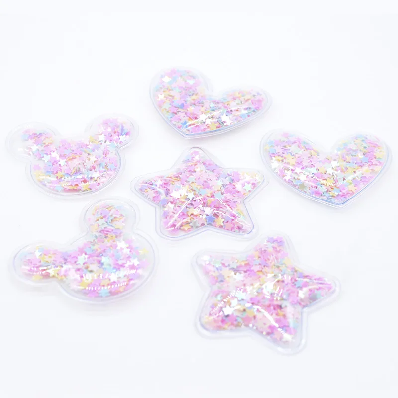 8Pcs/lot 50mm Star Transparent PVC Filling Multicolor Sequin Applique for DIY Crafts Headwear Hair Clips Accessories Patches