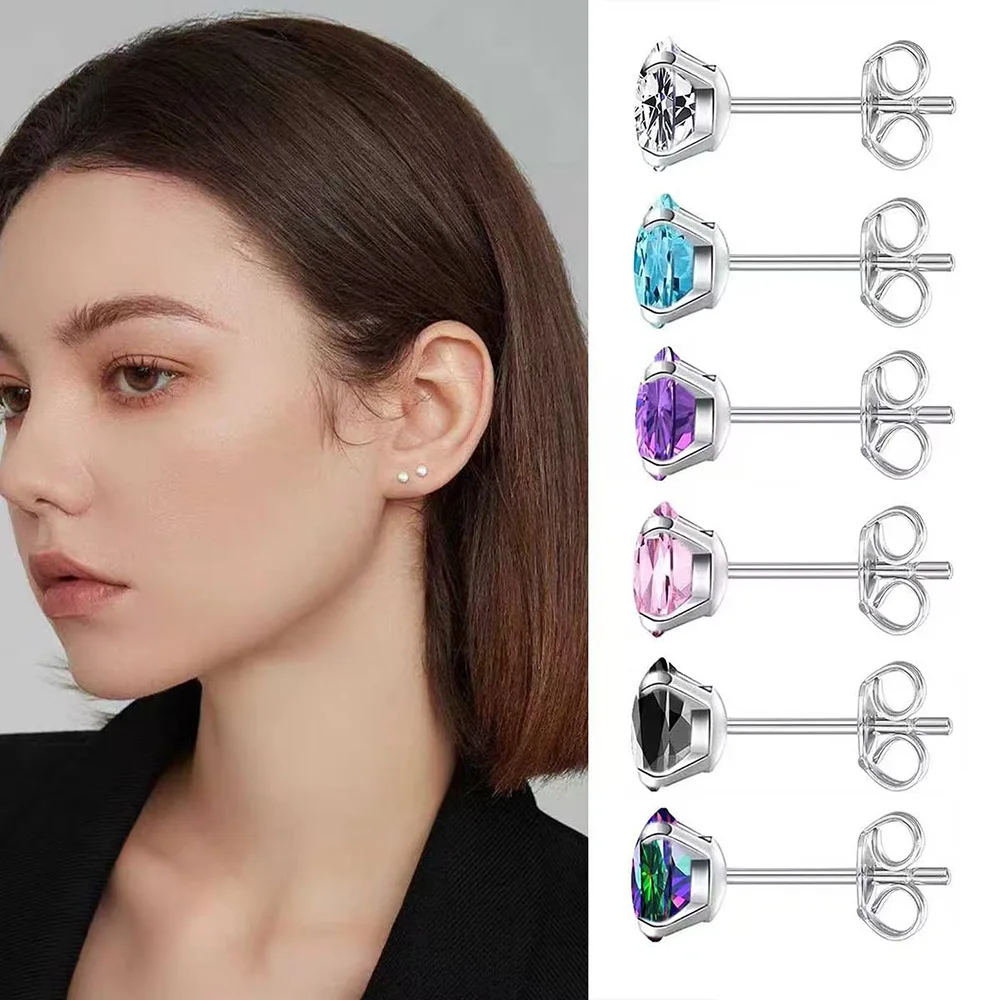 Hypoallergenic 2/3/4/5/6mm AAA Round Push-back Stud Earrings 316l Stianless Steel Needle Brief Jewelry For Choose No Allergy