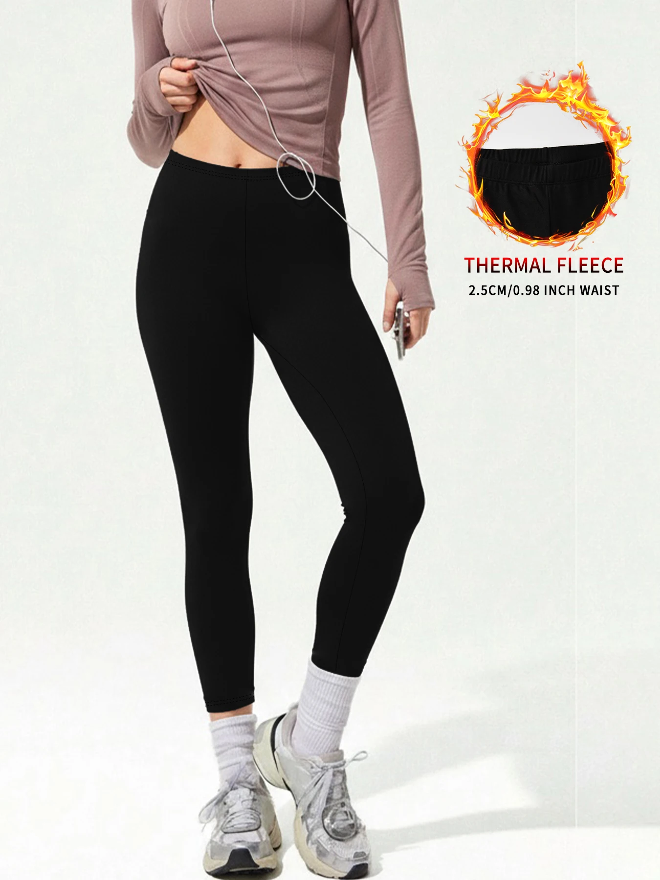 

Winter thermal leggings for women featuring plush fleece lining. Perfect for running, yoga and with super soft comfort