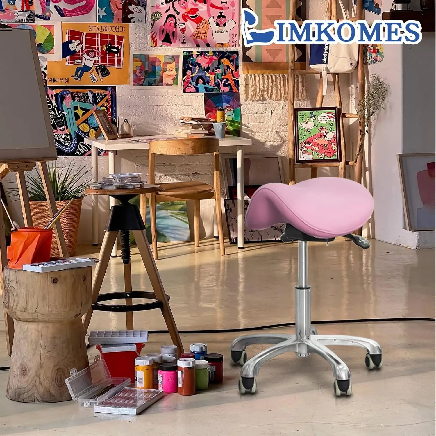 Ergonomic Saddle Chair,Heave-Duty Rolling Stool with Wheels | 500lbs|Adjustable Height |360° swivel Silent PU casters|For Massag