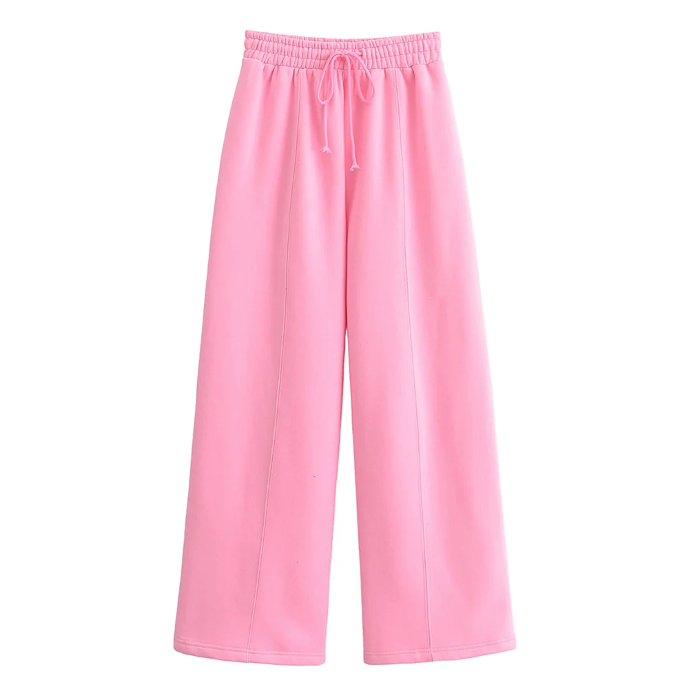 Taop&Za 2024 Spring New Product Women\'s Fashion and Casual Versatile High Waist Loose Fleece Jogging Pants