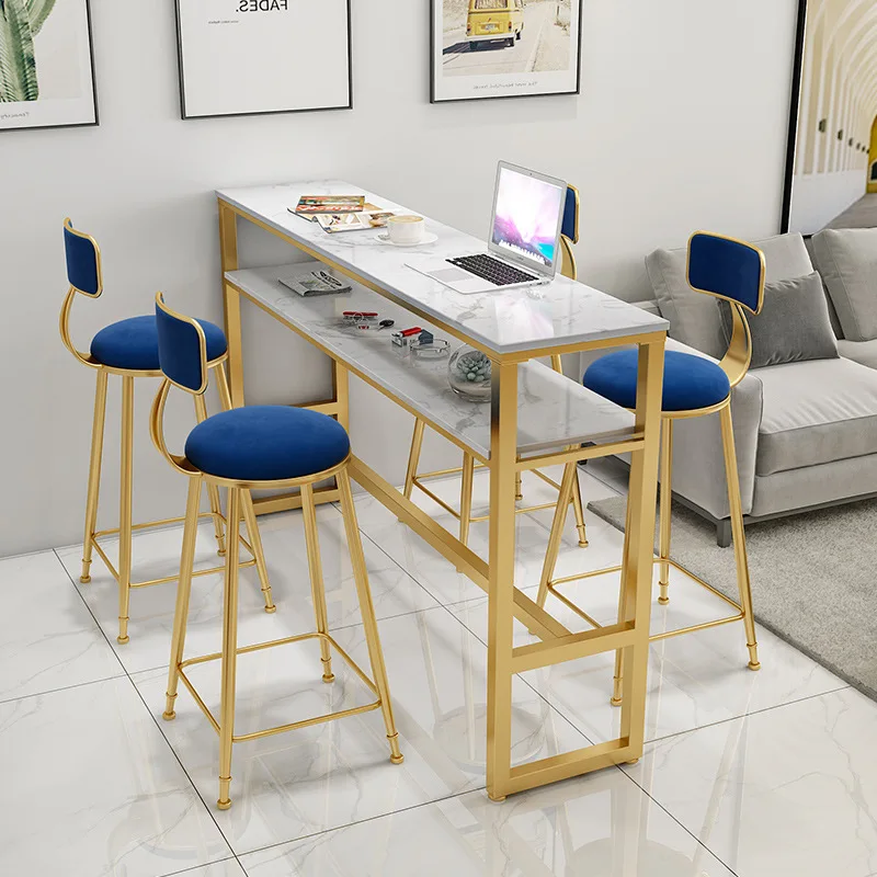Marble bar table household double table living room partition milk tea shop high table against the wall