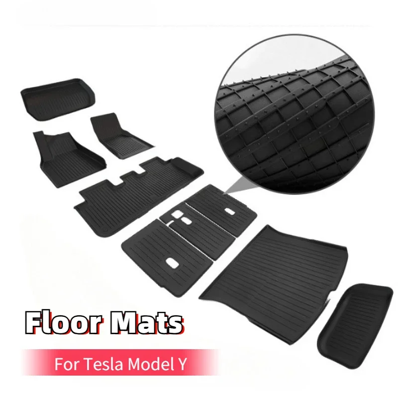 Floor Mats for Tesla Model Y TPE Front Rear Spare Box Pads Tail Box Pads Waterproof Trunk Mats 2021-2024 Car Mat Accessories