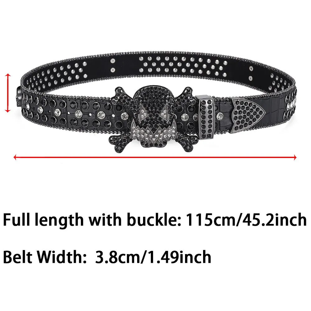 Women\'s Jeans Skull Head Buckle Rhinestone Belt Y2K Belt Shiny Rivet Design Pu Belt Artificial Diamond Belt Punk Rock Men\'s Belt