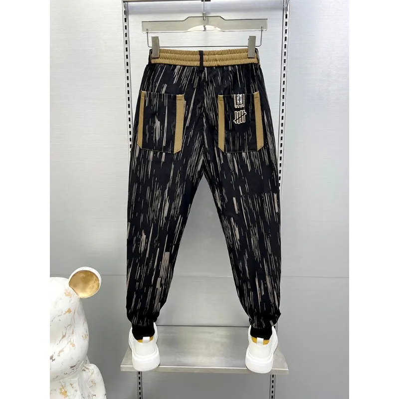 Calça Harem Listrada Masculina Streetwear Hip Hop, Calças de Cintura Elástica Masculina Corredores de Algodão, Moletom, Moda Única, Alta Qualidade