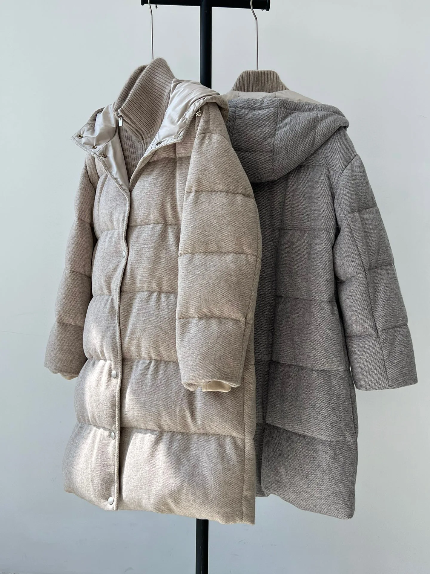 Luxurious cashmere casual hooded down coat