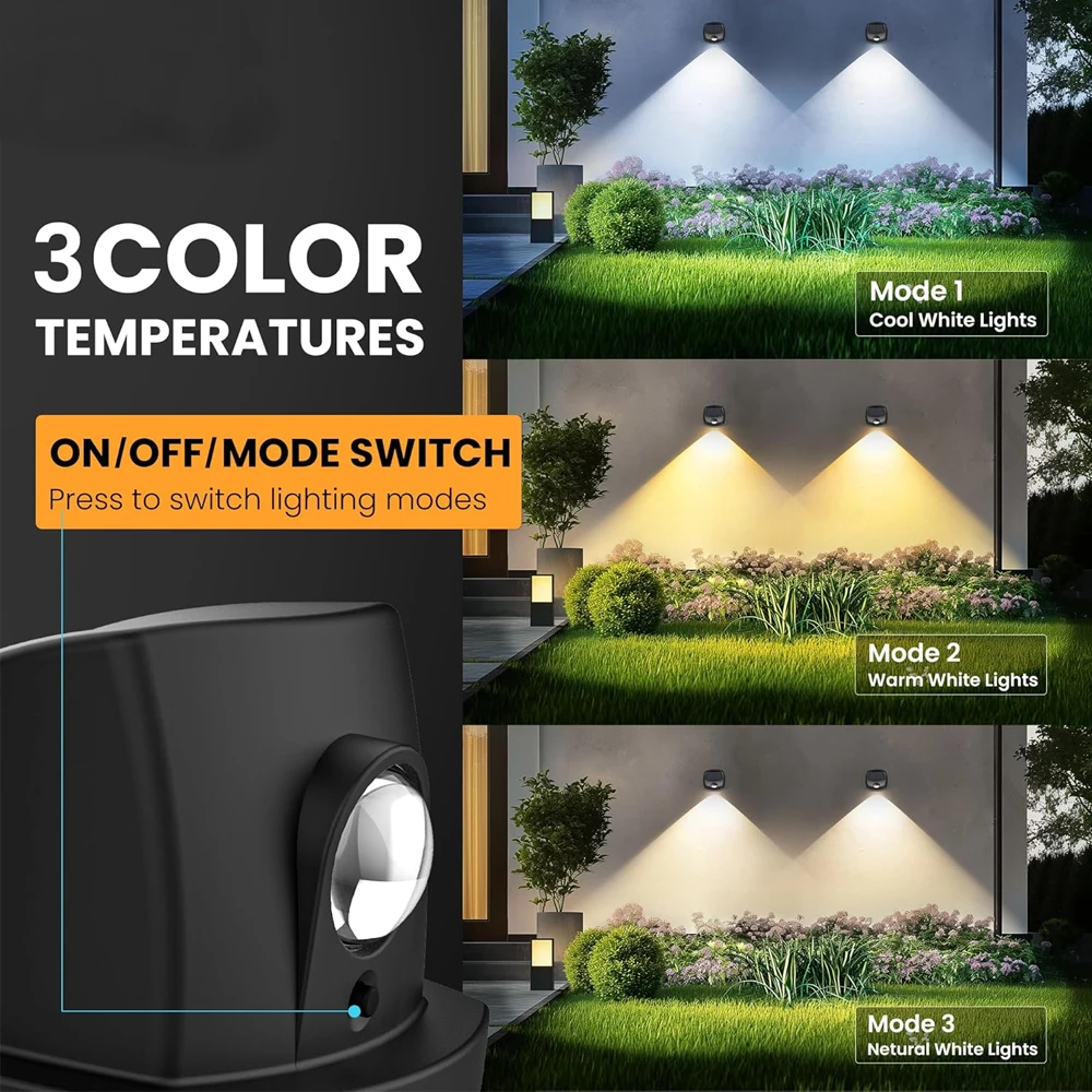 Solar LED Outdoor Wall Light 3 Colors RGBW Waterproof Fence Lamp for Garden Yard Porch Pathway Patio Home Decor