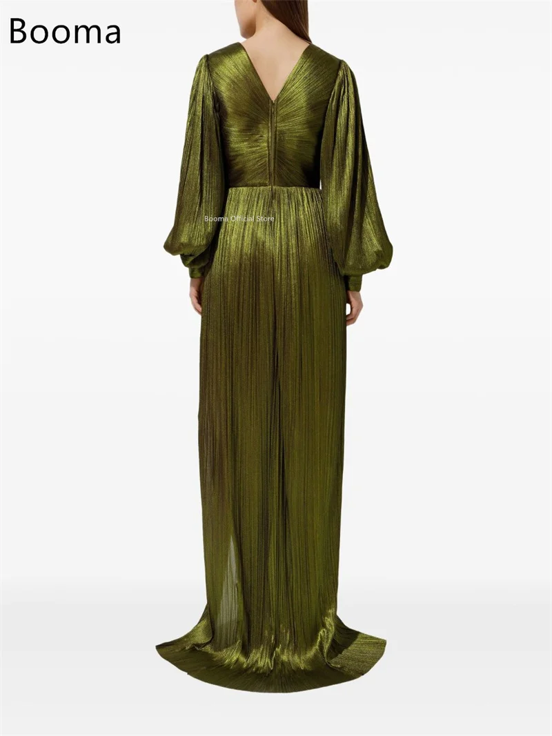Booma فساتين أنيقة على شكل حرف v وأكمام طويلة على شكل حرف a رداء حفلات رسمي للنساء فتحة جانبية فستان حفلات لامع تخصيص 2025