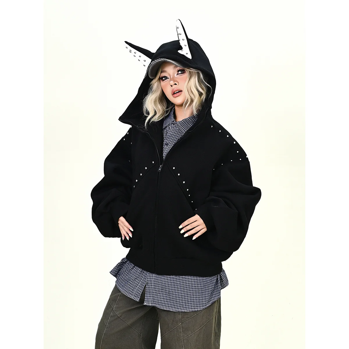 

Rabbit Ear Sweatshirt Cardigan Men And Women Spring Autumn Loose Bf American College Style Couple Casual Sweatshirt Jacket