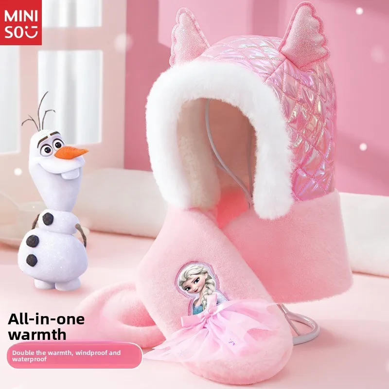 

Disney Winter Hat Scarf Integrated Girl Winter 2023 New Velvet Princess Elsa Autumn and Winter Children and Women