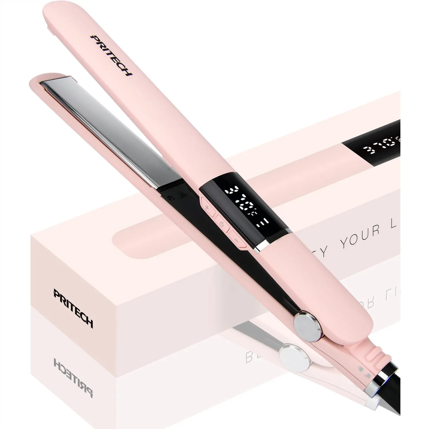 Titanium Flat Iron Hair Straightener, 1 Inch Plate with Adjustable Temp 290-450F, Anti-Frizz Dual Voltage for All Hair Types, 2
