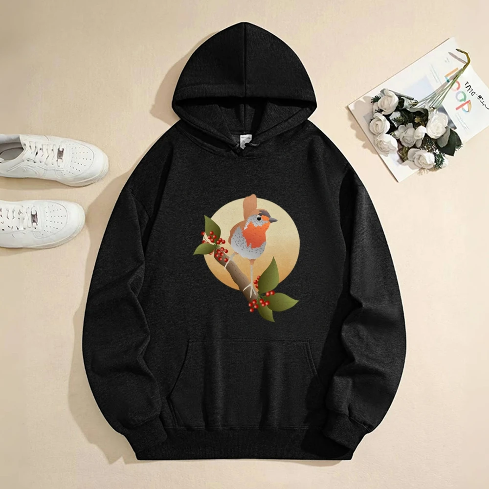 Y2k New Fashion Soft Comfortable Hoodie Trend Casual Black Hoodie Displaying Bird Singing On Branch Motif Fashionable Choice