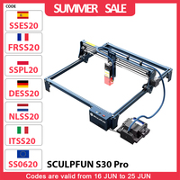 SCULPFUN S30 Pro 10W Laser Engraver Cutter, Automatic Air-assist, 0.06x0.08mm Laser Focus, 32-bit Motherboard, 410x400mm