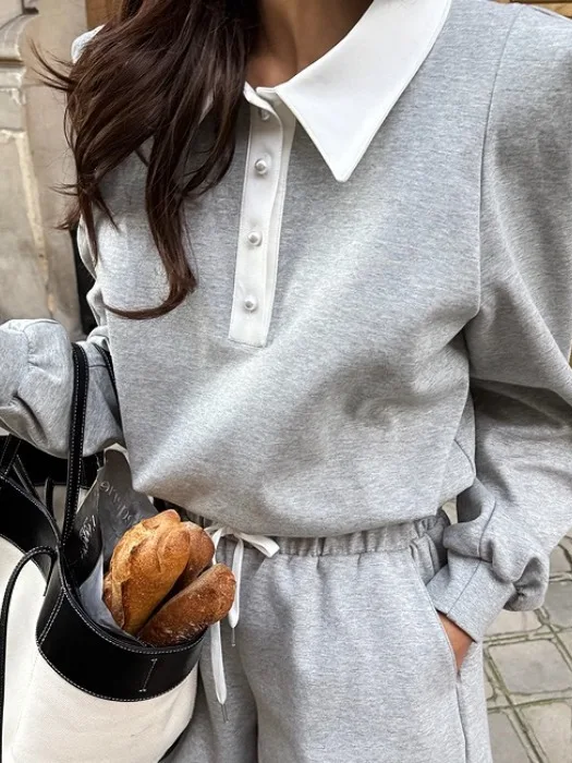 

Модный свободный женский комплект с длинным рукавом и воротником, осенняя новинка 2025 года, винтажные шорты, универсальный наряд для повседневной носки