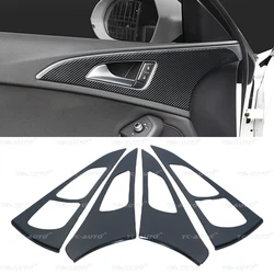 Car Interior Door Handle Covers Trim Door Bowl Stickers Carbon Fiber Look Decoration Frame For Audi A6L A7 2012-2018