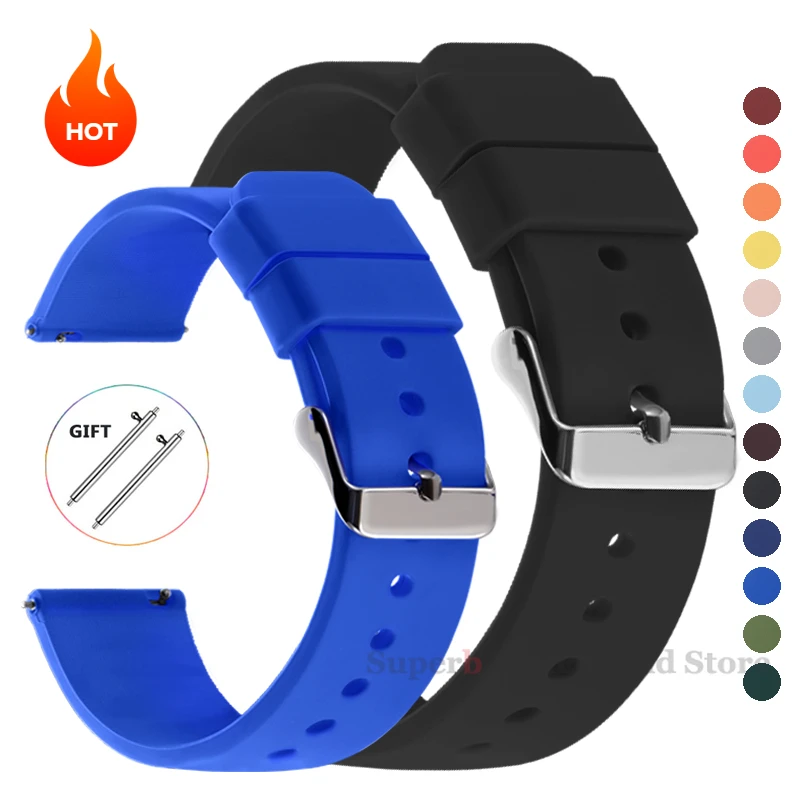 Silicone Watch Band for Samsung Galaxy 18/20/22/24mm Soft Quick Release Rubber Watch Bands for Garmin for Huawei Watch Straps