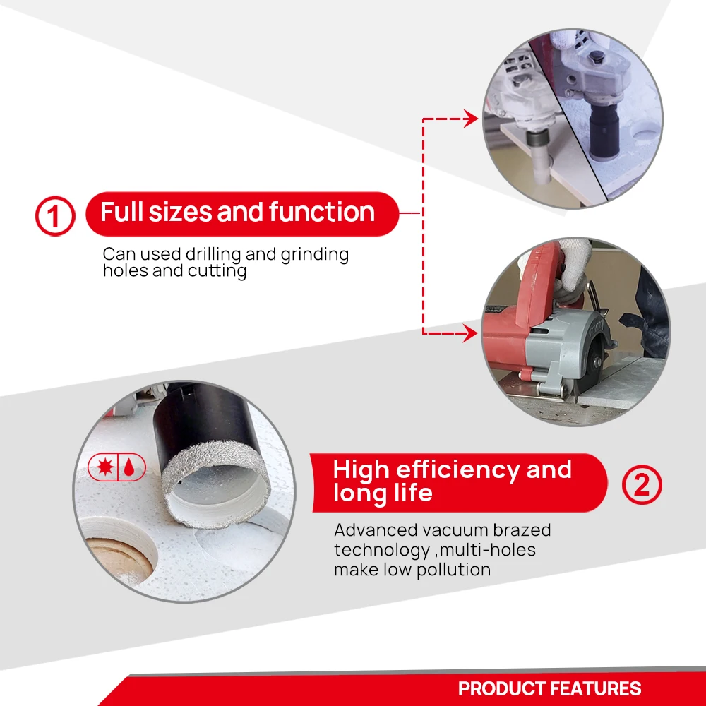 DT-DIATOOL-Diamond Drilling Bits, for Tile, Porcelain, Granite, Milling Cutters, Ceramic Core Holes, Cutting Disc, 8Pcs per Box