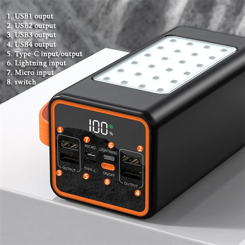 PowerBank da 50000mAh con ricarica Super veloce da 66W con lampada da campeggio a LED portatile caricabatteria esterno per telefono portatile 20W PD a 2 vie