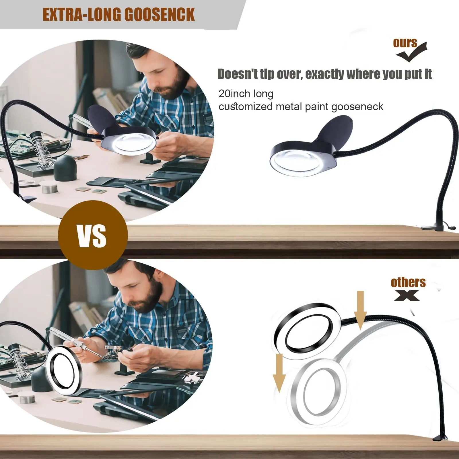 5x lupa lâmpada de mesa led lupa 8x15x lupa mesa braçadeira lâmpada vidro real para leitura, solda, reparo, closework