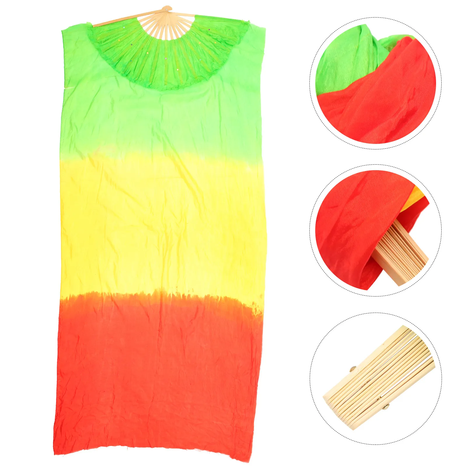 Long Silk Dancing Fan Bright Color Gradient Exquisite Lengthened Belly Dance Fan for Stage Performance Competition