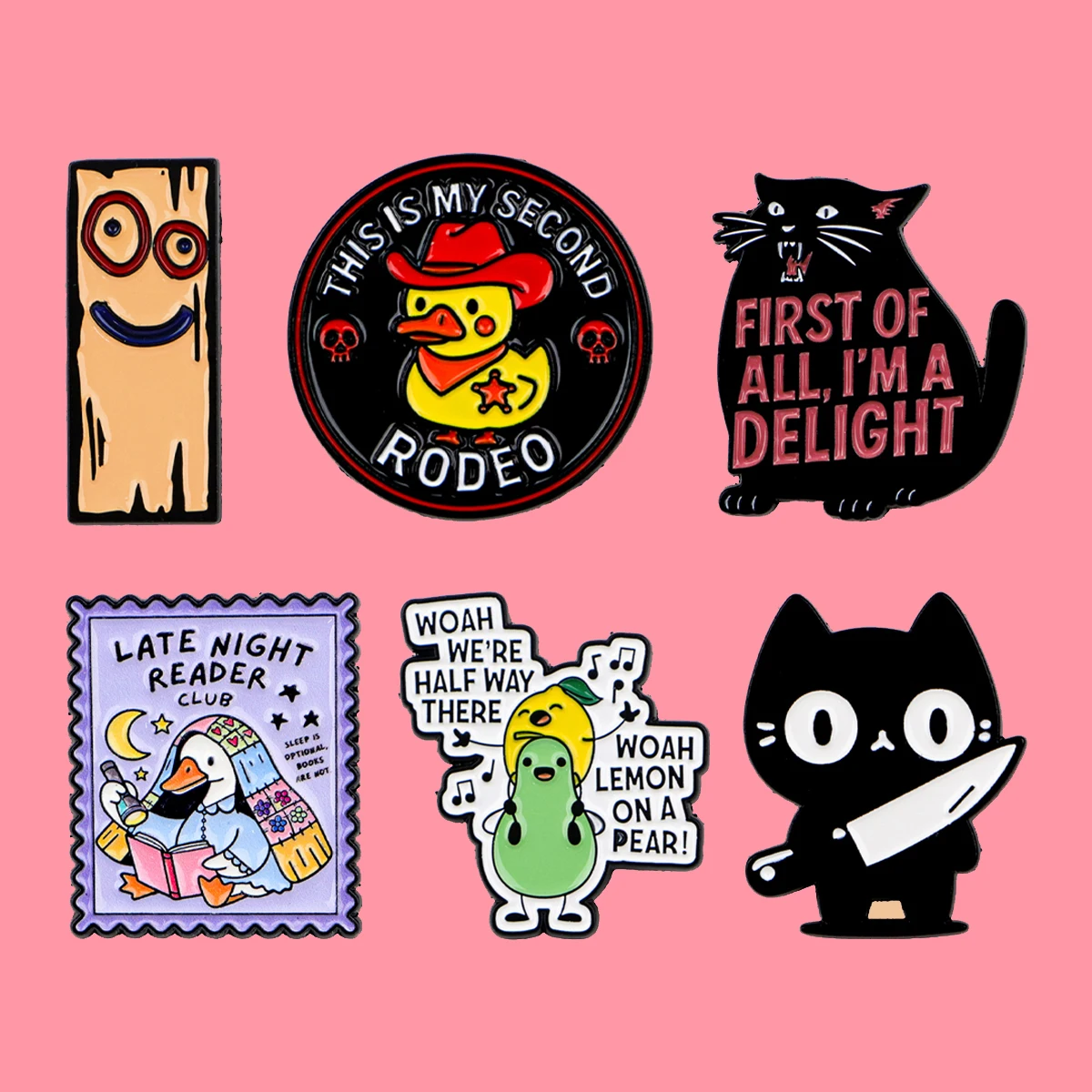 

Goose Black Cat Quotes Enamel Pins Funny Pear Wood Brooch Lapel Pin Badge on Backpack Clothing Accessories Fashion Jewelry Gifts