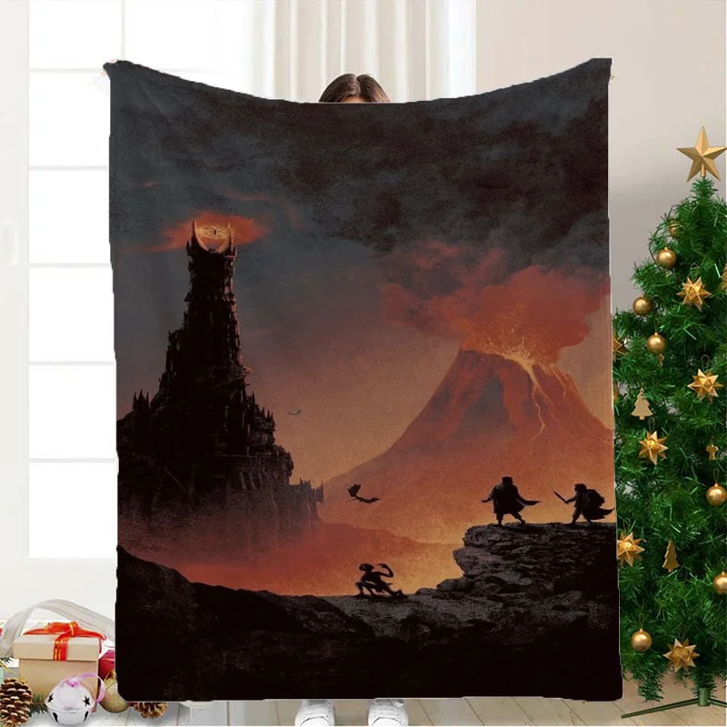 Tolkien'S Middle-Earth Volcano Eru Druin Print Flannel Throw Blanket - Epic Fantasy Design with Mordor & Dark Clouds - Sof