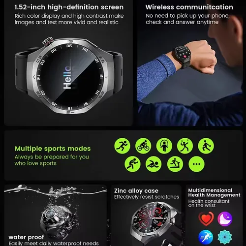 Imagen 2 del producto 2025 nuevo reloj inteligente GUHUAVMI GT5 Pro para hombres pantalla HD AMOLED GPS trayectoria de movimiento ritmo cardíaco llamada Bluetooth 1,52 ""reloj inteligente IP68