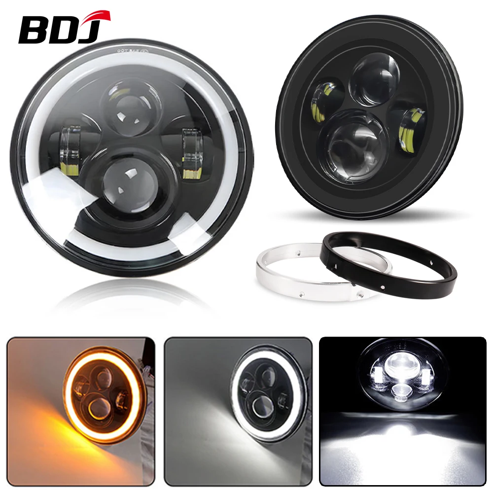 

BDJ 7 Inch Motorcycle LED Headlight Headlamp 50W For Harley Angel Eyes Turn Signal Classic Street Bike E mark DOT Fog Lamp