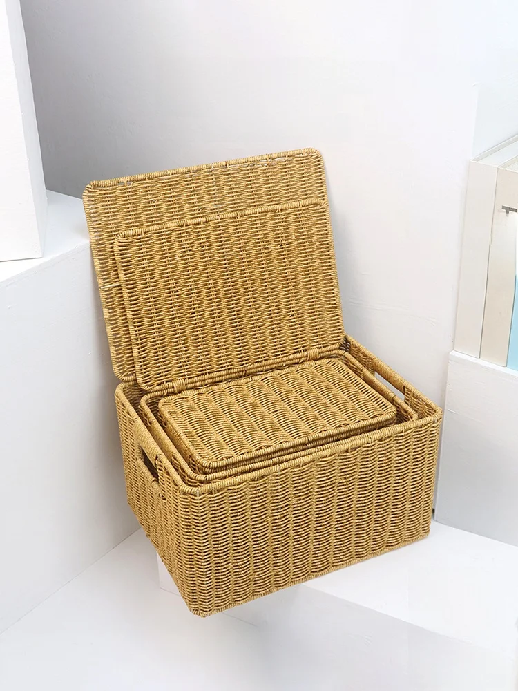 

Handwoven Large Capaci Storage Basket JOJOS L PDseparation Desktop Wier Simulation Storage Organizer for Bedroom