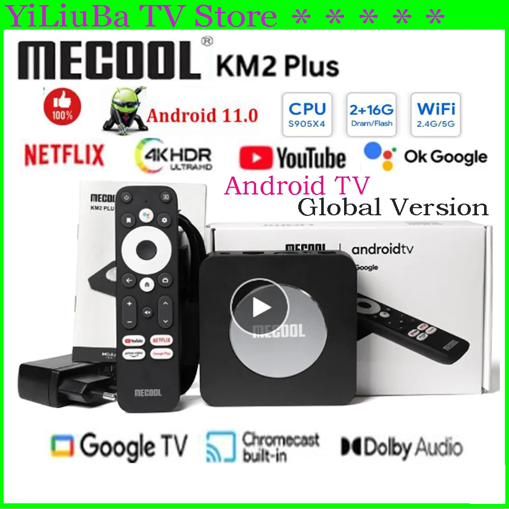 [Genuine]Mecool KM2 Plus/Deluxe Global Version Smart 4K TV Box Google Certified Netflix 2/4G 16/32G 5G WF6 USB3.0 100/1000M LAN