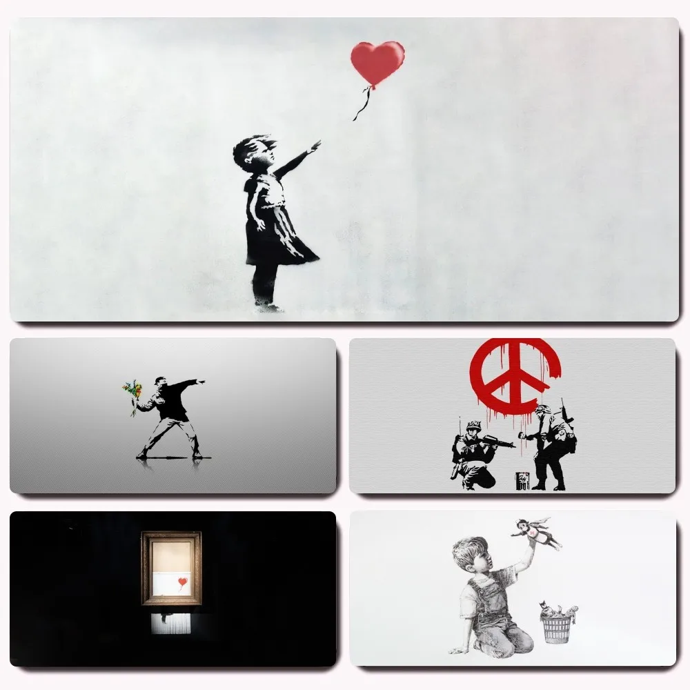 Banksy Girl With Balloon Art Mousepad Gaming Office Desk Pads Large For Computer Non-slip Lockedge Mouse Pad