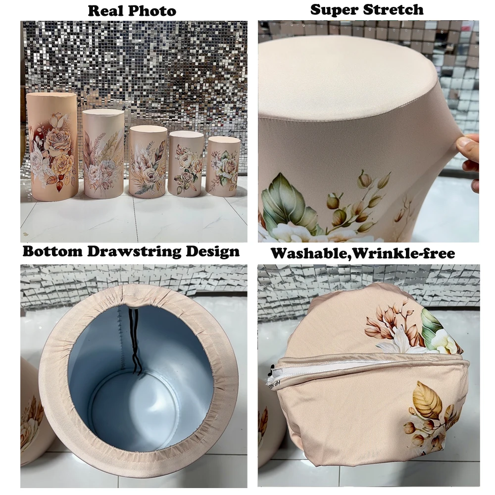 أغطية أعمدة سبانديكس بنمط زهور عتيق ، غطاء قاعدة أسطواني لحفل الزفاف وعيد الميلاد ، مستلزمات ديكور مفرش المائدة