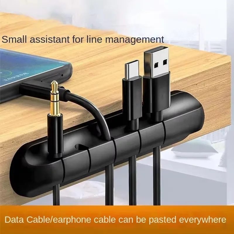 Organizador de cabos autoadesivo para cabos de alimentação, com suporte fixo para plugues, cabos de mouse, fones de ouvido, cabos de dados para telemóvel e cartões, em silicone, para uso em secretárias.