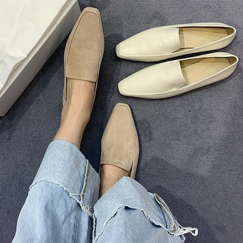 2022 Autumn Comfortable Sheep Suede Loafers Simple Cowhide Low-heel Flat Shoes Real Leather Shoes Women