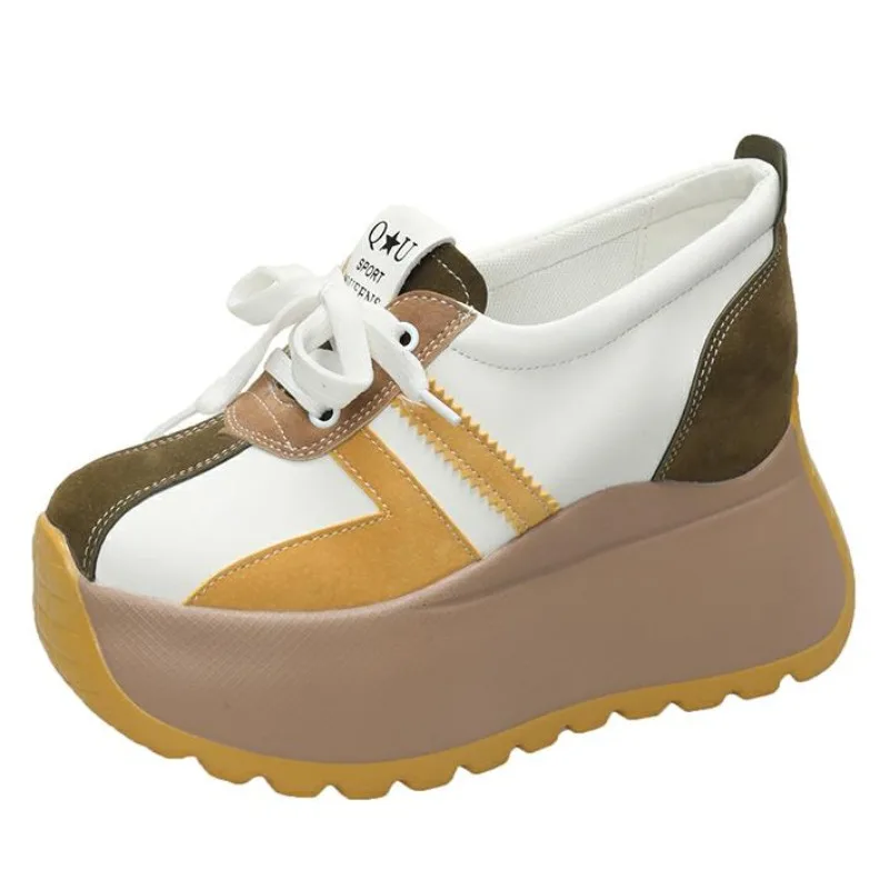 Zapatos planos de cuña con plataforma de 9,5 CM para mujer, sandalias de cuero de colores mezclados, zapatillas informales, primavera y otoño