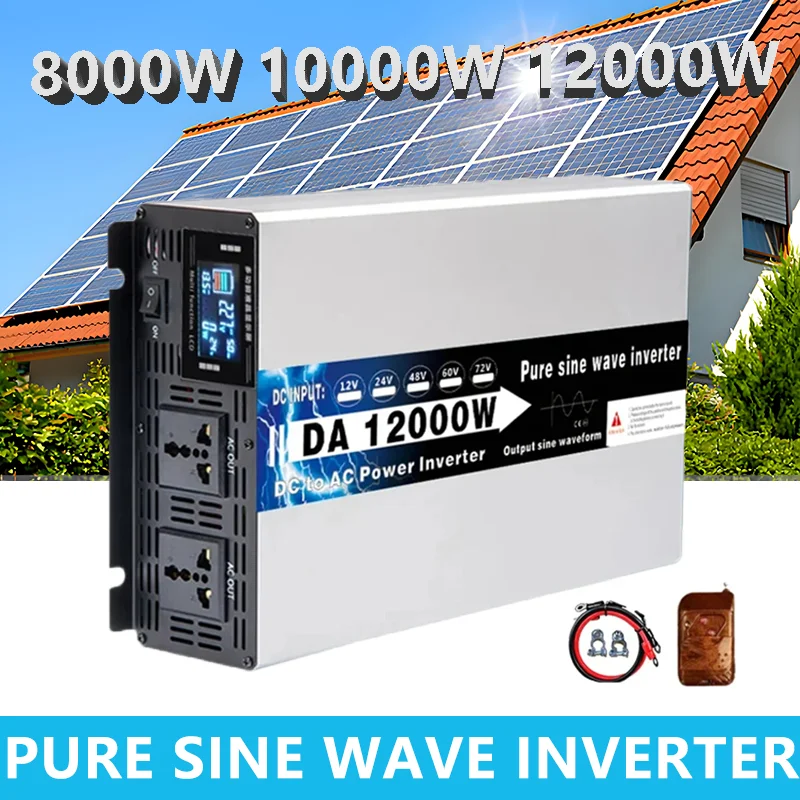 

Pure Sine Wave Inverter 8000W 10000W 12000W Frequency Converter DC 12V 24V 48V to AC 220V 230V 110V Solar Power Bank Transformer