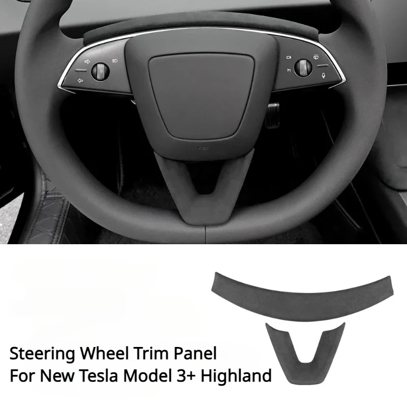 For New Tesla Model 3+ Highland 2024 Steering Wheel Trim Panel Alcantara Suede U-shaped Steering Wheel Cover Decor Accessories