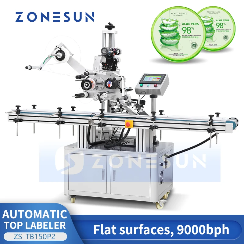 ZONESUN Automatic Flat Surface Labeling Machine Adhesive Sticker Labeller Laundry Detergent Bottle Label Dispenser ZS-TB150P2