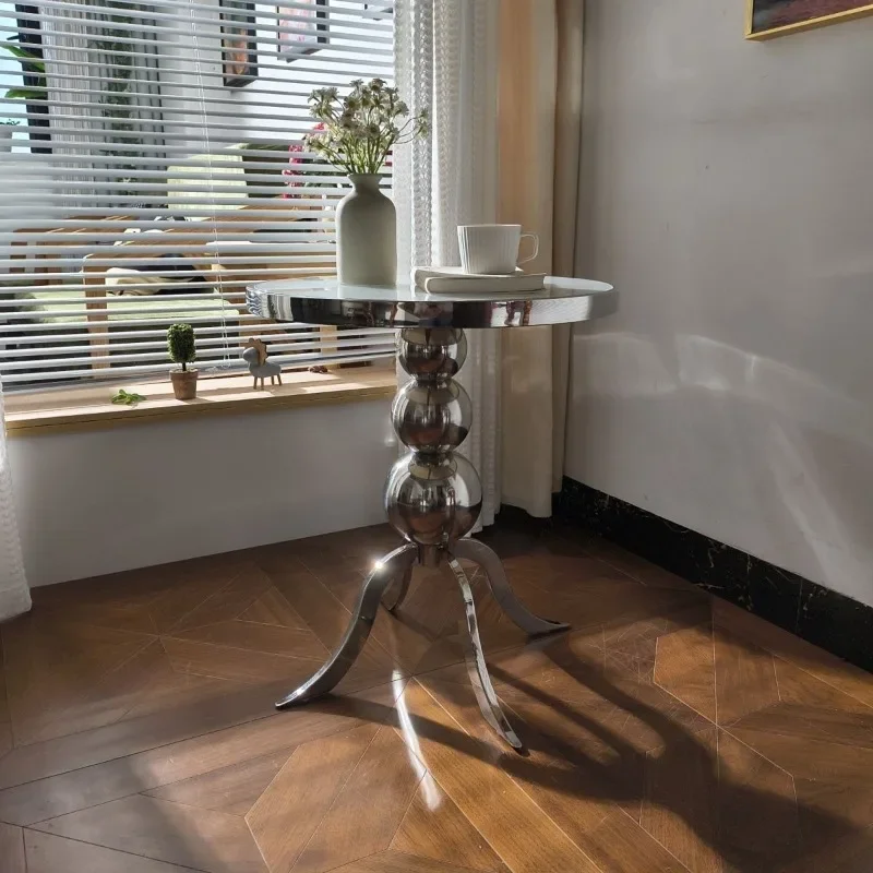 Aesthetic Chrome Triple Ball Stand Side Table Curved Tripod Metal Leg Minimalist Living Room Sofa Corner Decor Accent End Tabl